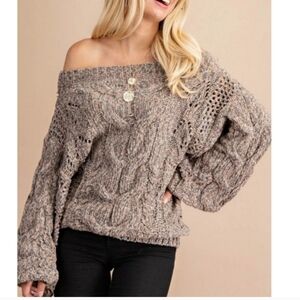Kori Gray Off-the-Shoulder Sweater with Cable Knit Design